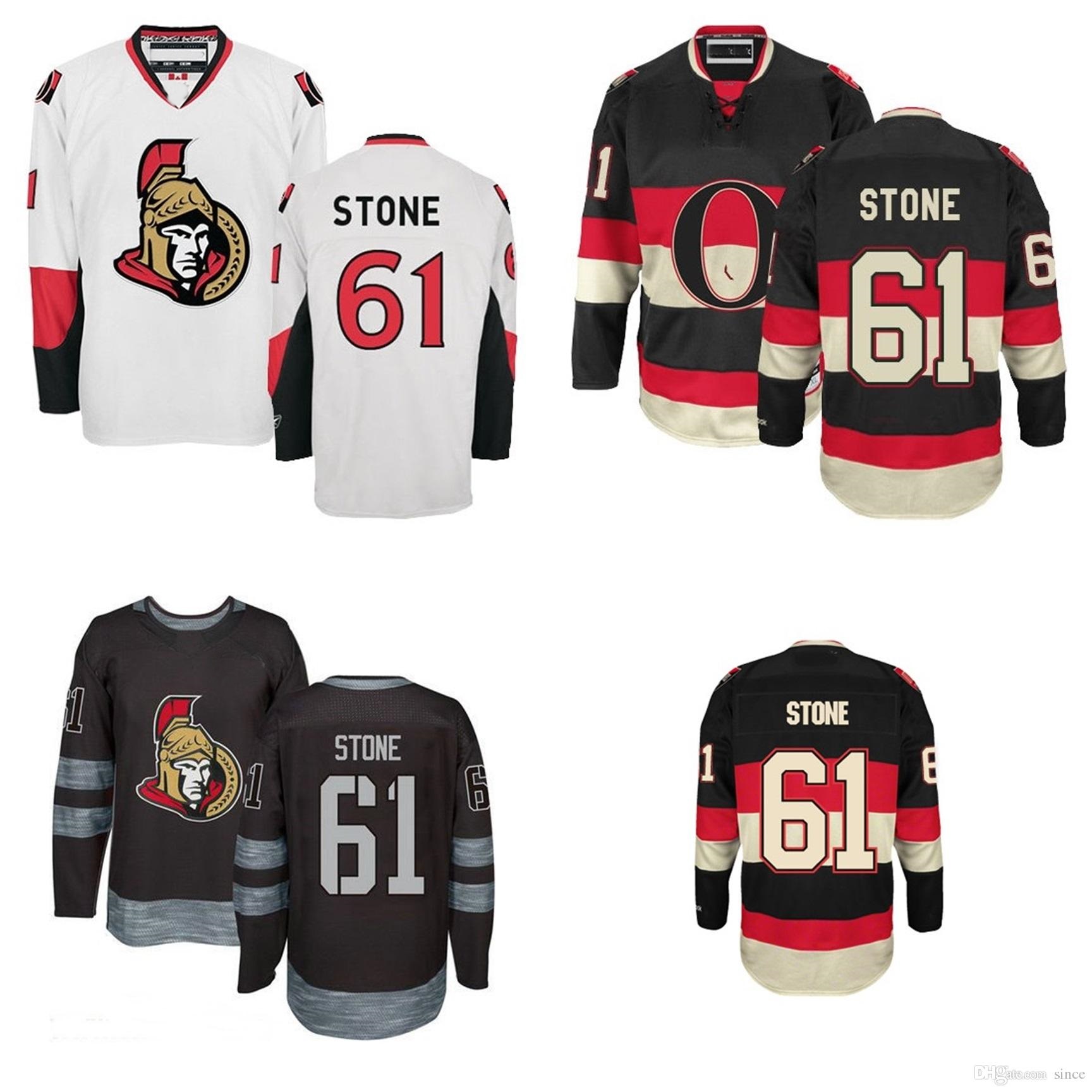 

Mens Ottawa Senators Jerseys 61 Mark Stone 100th Anniversary Jersey Third Black Authentic Away White Ice Hockey Jersey Size S-3XL