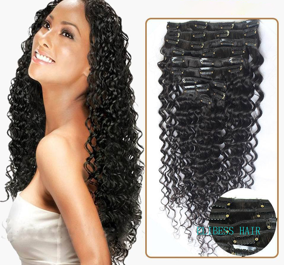 

7A 1B# off black Clip In Human Hair Extesnison 70g 100g 140g 160g 180g 7/8/10pcs Virgin Brazilian deep wave Clip In Hair Extensions dhl free, 1b# 7pcs 100g/set