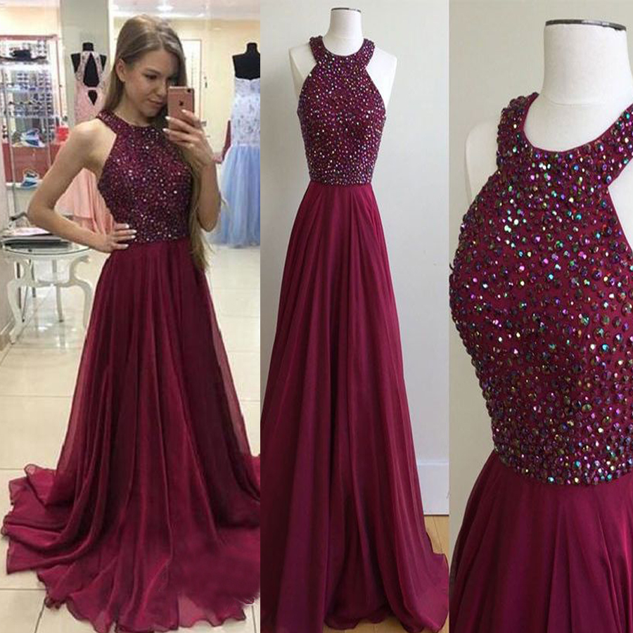 

Newest A-Line Sleeveless Sweep-Train Crystal Prom Dress Dark Red Beading Bodice Long Evening Dress Party Dress crop top prom Gowns, Yellow