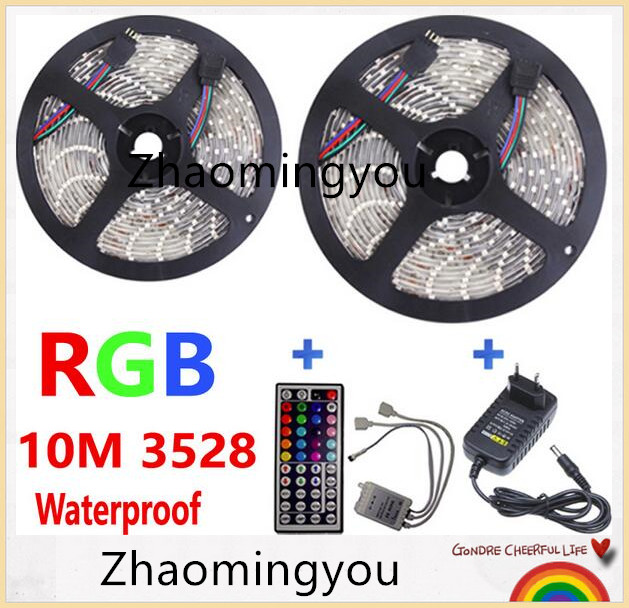 

2*5M 10M RGB LED Strip Light 3528 SMD Waterproof Flexible Light 60LED/M with Remote Controller and DC 12V Power Supply Adapter