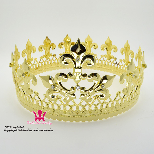 Majestic Queen King Full Gold Crown Men And Women Royal Prince Headwear Cosplay Metal Party Show Prom Hair Accessories MO076
