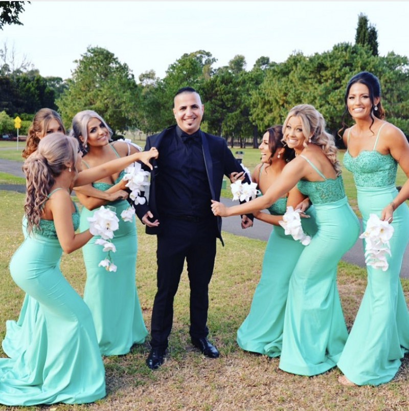 

Popular 2017 Turquoise Lace And Chiffon Mermaid Bridesmaid Dresses Long Modest Spaghetti Zipper Back Maid Of Honor Gowns Custom Made EN81712