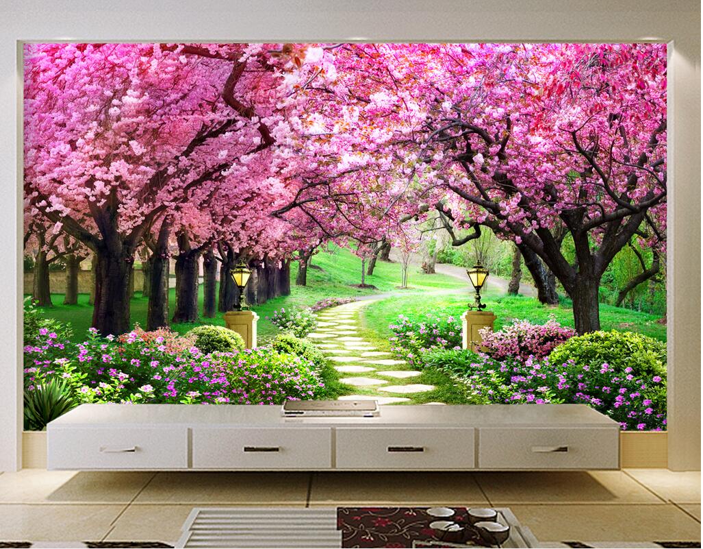 

3d room wallpaer custom mural photo Sakura forest garden path scenery tv background wall painting 3d wall murals wallpaper for walls 3 d, Picture shows