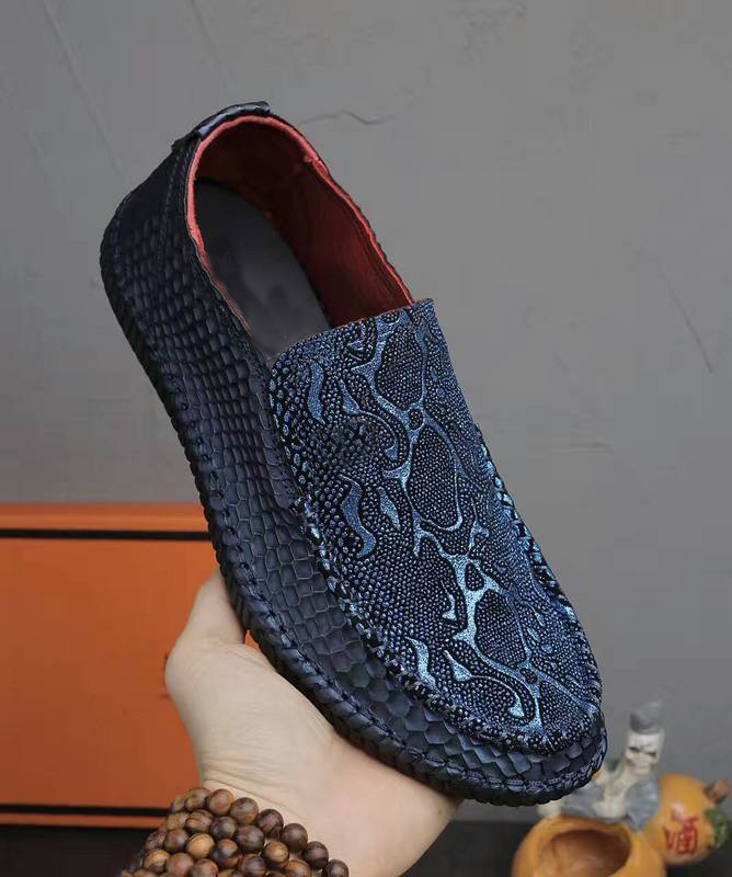 Mode Moderne Formel Hommes Robe Chaussures De Mariage Conduite Véritable Cuir Bleu Diamond Flats pour Business Office Chaussures Slip-On Taille: