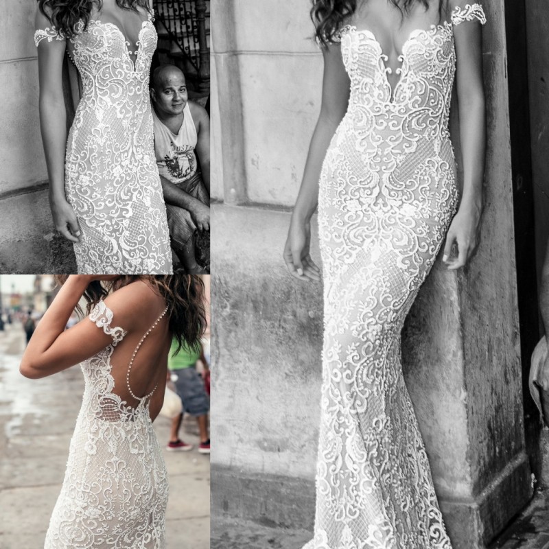 

Vintage Off Shoulder Wedding Dress Julie Vino Full Lace Applique Sheath Bridal Gowns Sexy Back Floor Length Custom Made Wedding Dresses, Silver