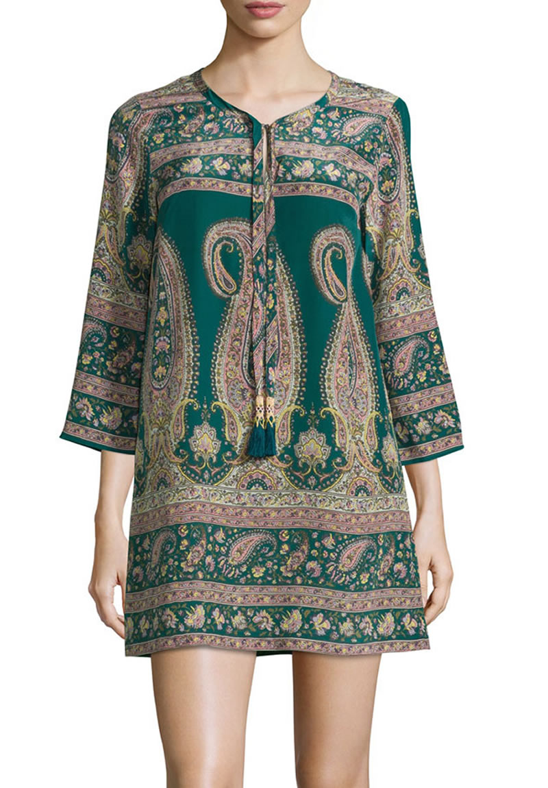

Vintage Print Women Sheath Dress 3/4 Sleeve Dresses 109A713, As pictures