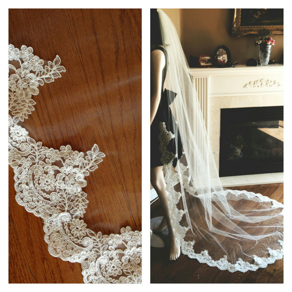 

Accessories New Top Quality Best Sale Romantic Chapel White Ivory Lace Edge veil Bridal Head Pieces For Wedding Dresses