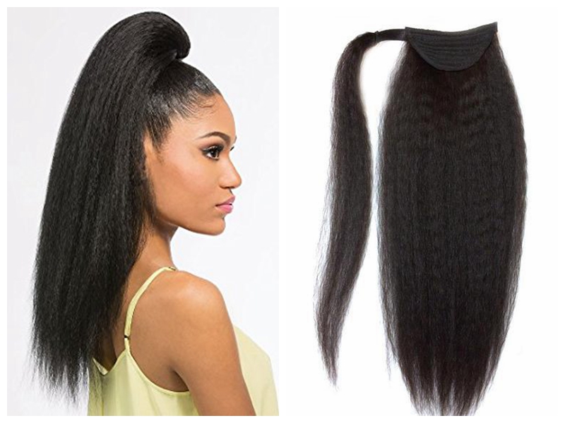 

dora Top Selling Brazilian Hair Kinky straight Drawstring Ponytail Wrap Around Ponytail Natural Color 100% Human Hair 80g Extensions