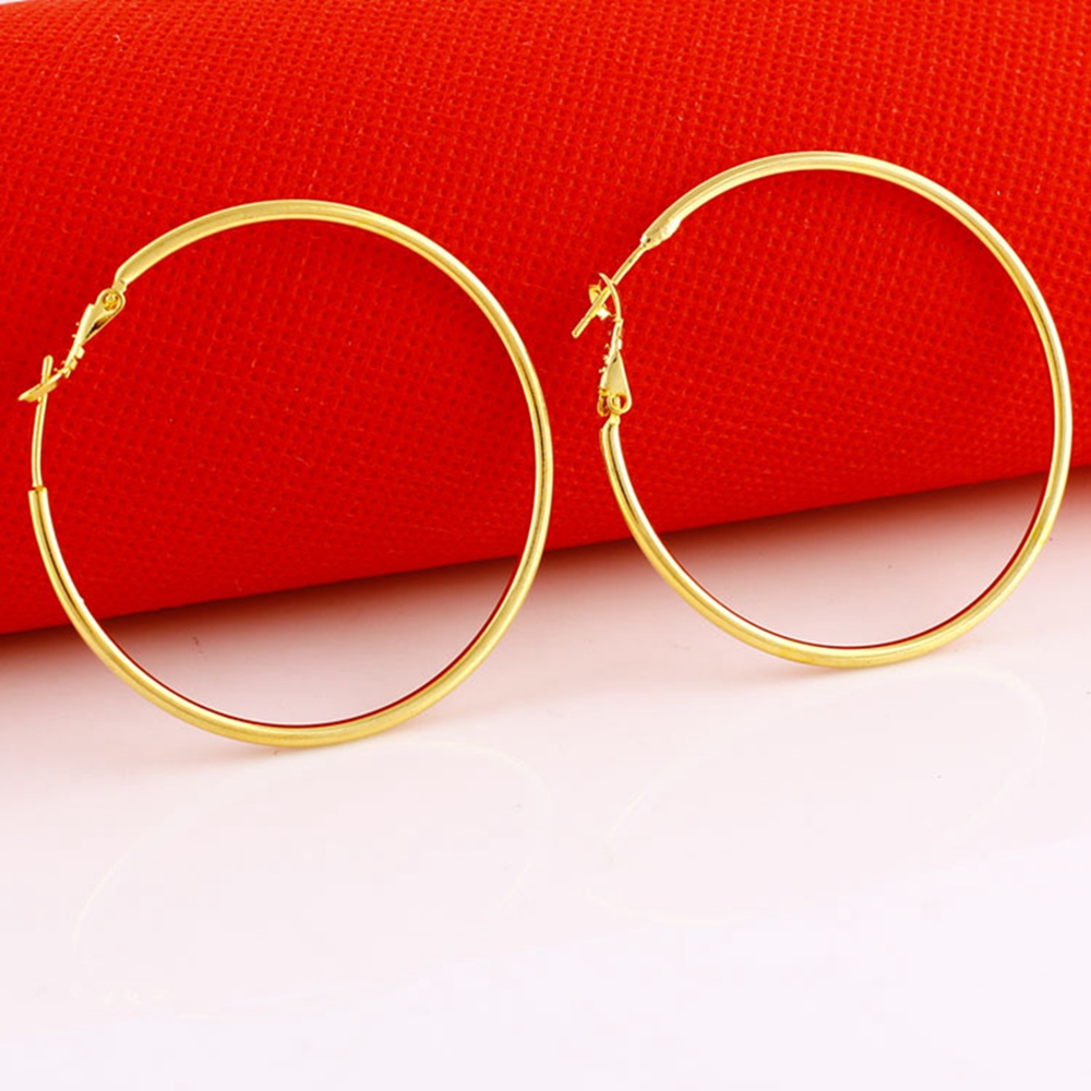 Circle Earrings 18k Yellow Gold Filled Large Hoop Earrings Smooth Style-image-392039353