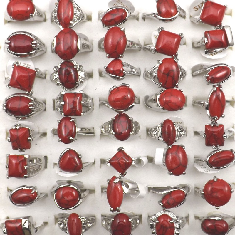 

Mixed Size Red Turquoise Rings For Women Fashion Jewelry 50pcs Wholesale
