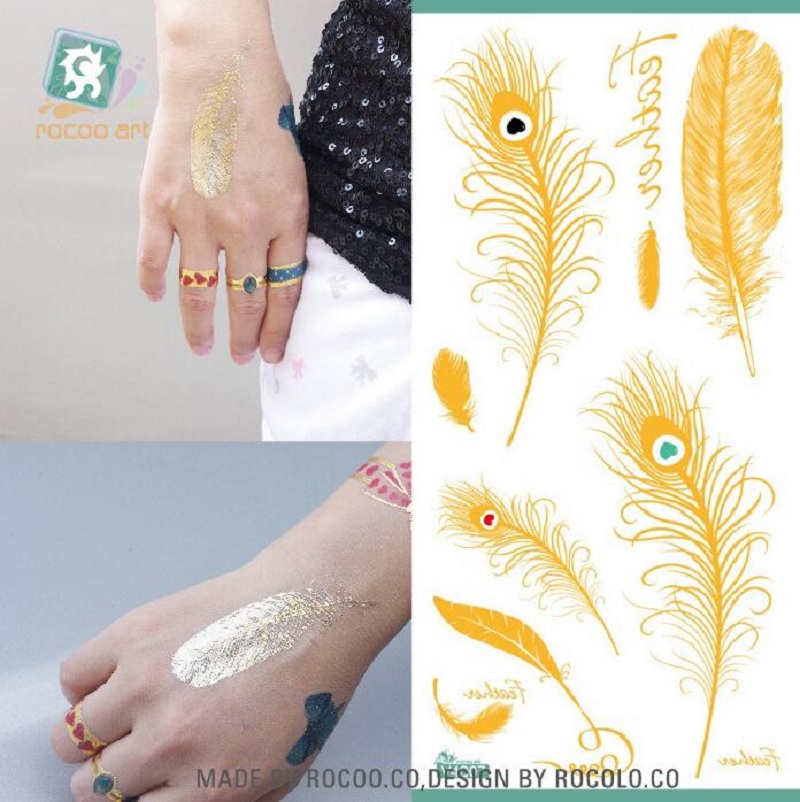

16.5*8cm Temporary fake tattoos Waterproof tattoo stickers body art Painting for party decoration etc mixed golden feather flower bowknot