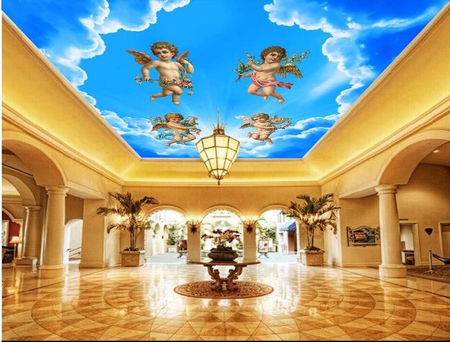 

3d wallpaper custom photo non-woven mural wall sticker blue sky white clouds angel ceiling mural painting 3d wall room murals wallpaper, Picture shows