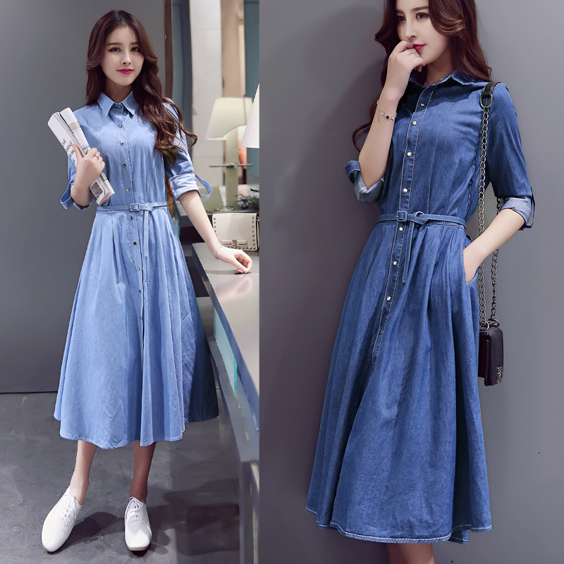 

Designer Dress Fashion Brand150pc Autumn New Fashion Women Denim Dress Casual Loose Long Sleeved T Shirt Dresses Plus Size Free Shipping, Blue