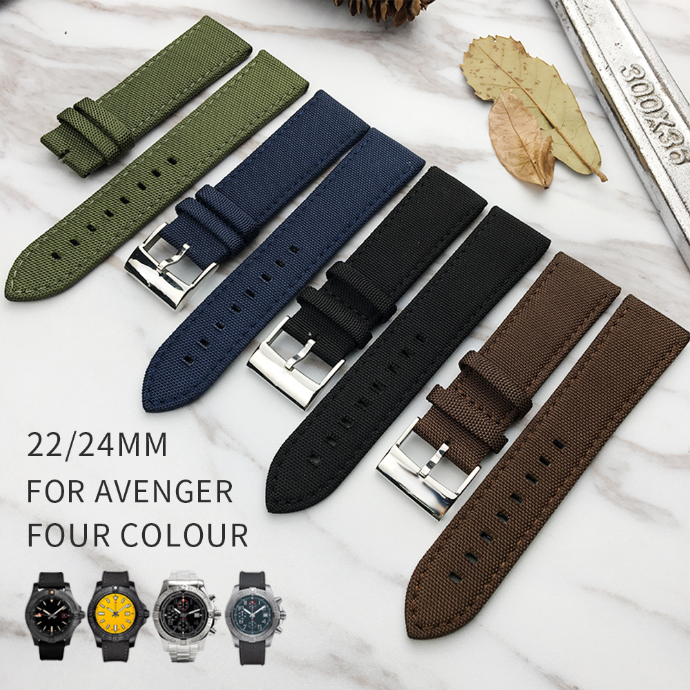 

YQ 22mm Nylon Genuine Calf Leather Watch Band For Breitling Avenger Series Watches Strap Watchband Man Fashion Wristband Blue Black Brown