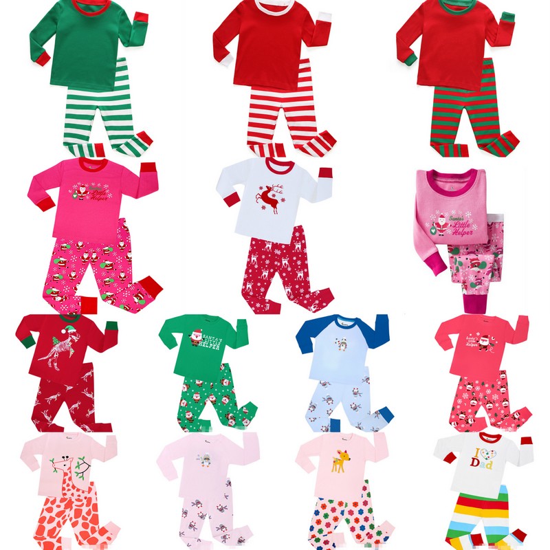 

Baby Christmas Santa Deer Claus Pajamas Kids Cartoon Elk Homewear Sets Solid Long SleeveTops+Stripe Pants Sleepwear Autumn Clothes, #1