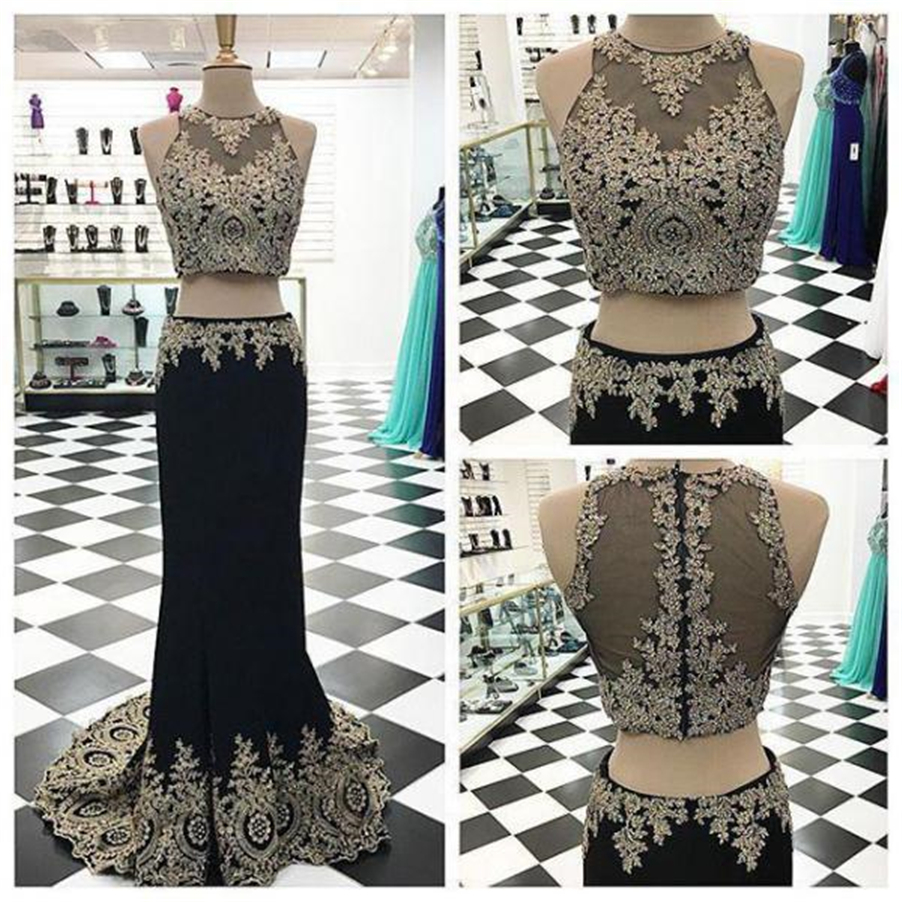 

Crystal Sleeveless Appliques Black Two-Pieces Mermaid Prom Dress Gold Lace Applique Evening Dress vestidos de fiesta largos 2019, Fuchsia