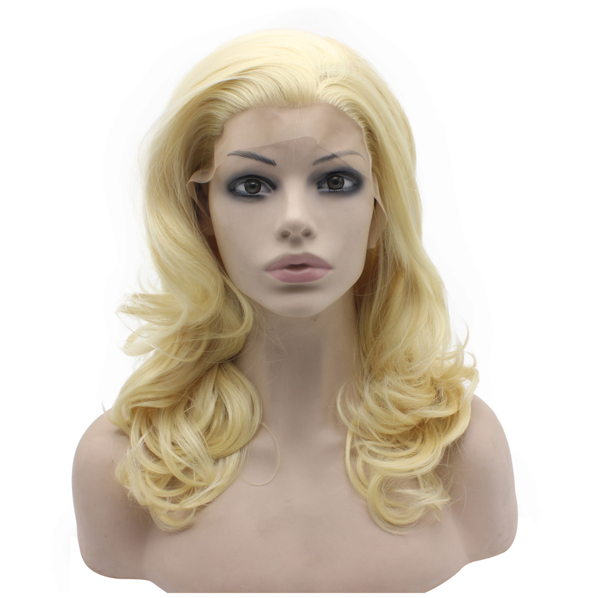 

16inch Shoulder Length Wavy Heat Resistant Fiber Lace Front Synthetic Wig, Blonde