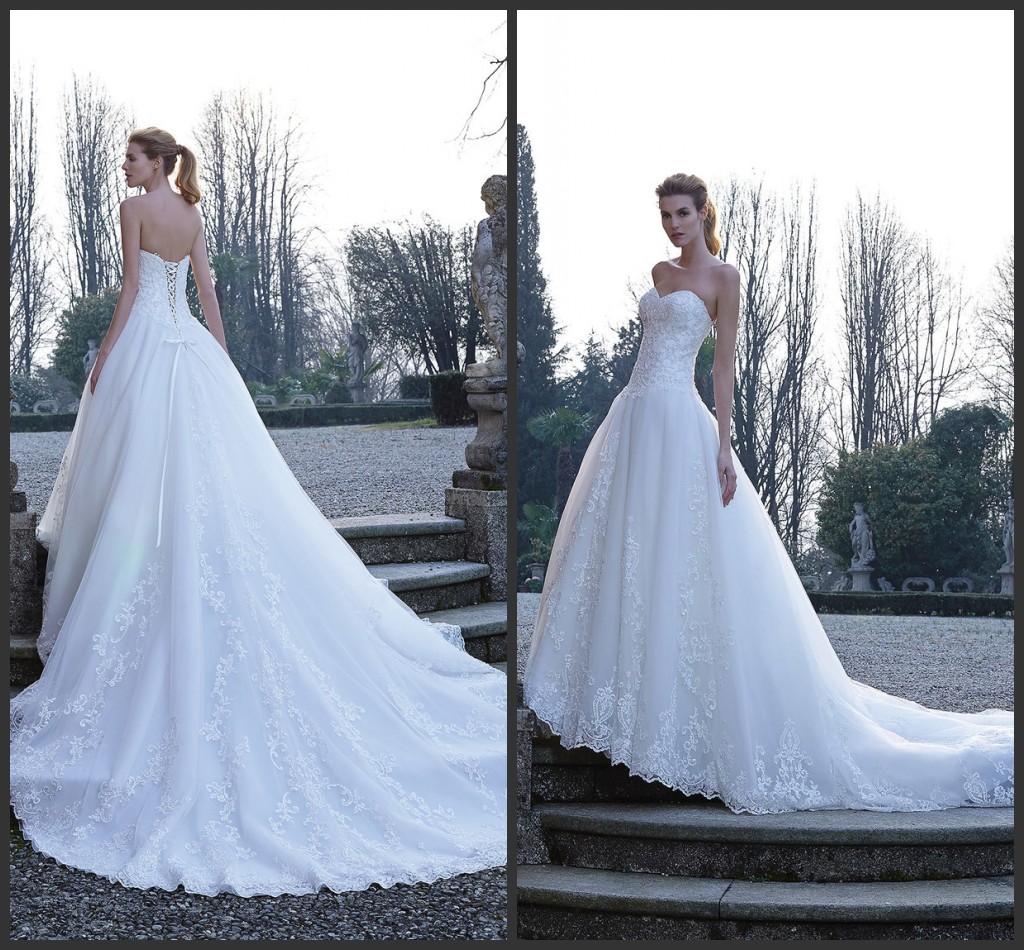 

Modest Wedding Dresses Chaple Train Lace Up Back Sleeveless Fashion Wonderful Free Shipping Sweetheart Neck Appliques Long Gown Cheap, Same as image