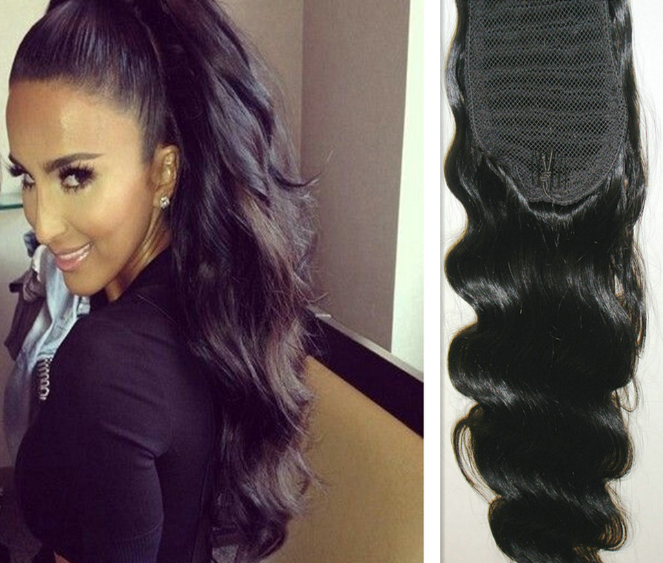 

160g hot women wavy Ponytail Human Hair Extension Natural color Brazilian Virgin Hair body wave drawstring Humain Hairs Pony tails DIVA2