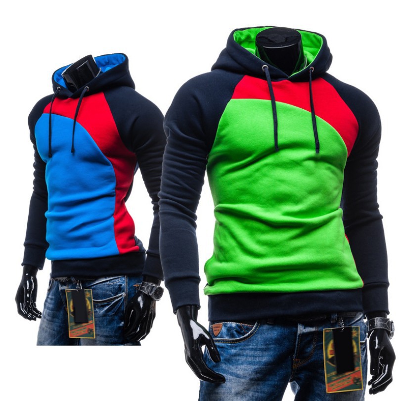 Wholesale-New Leisure Men's Hoodies Patchwork Colors Napping Fashion Men's Tracksuits Sweatshirts Hooded Coats 9 colors size M-XXXL