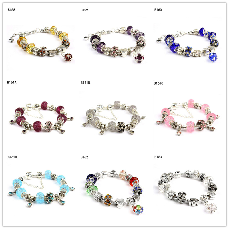 

Lettering crown Tibetan silver glass beads Charm Bracelet,high grade women's DIY European Beads bracelet 6 pieces a lot mixed style GTPDB17