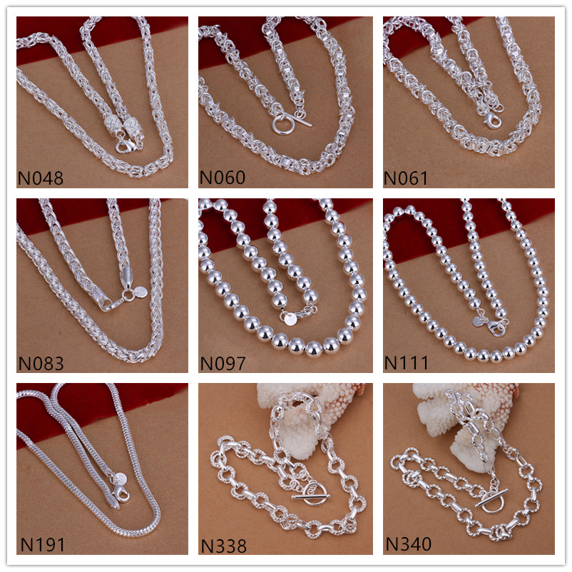 

arrival unisex sterling silver plated Chains Necklaces GTP59,fashion bead 925 silver plate Necklace 5 pieces a lot mixed style