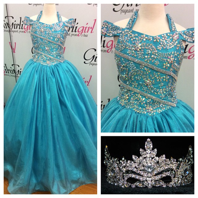 

2021 Pretty Girls Pageant Dresses Turquoise with Halter Neck and Crystals Details Real Photo Beading Ballgown Girls Birthday Gowns Custom, Orange