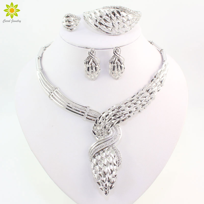 Ensembles de bijoux en perles africaines fines pour femmes, collier plaqué argent, boucles d'oreilles, Bracelet, bagues, accessoires de fête de m