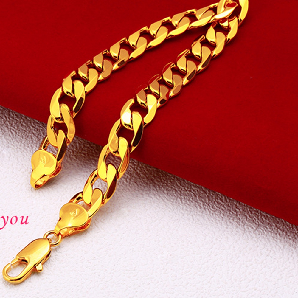 Solid Curb Chain 24k Yellow Gold Filled Mens Bracelet Link Chain 9" Long-image-392495023