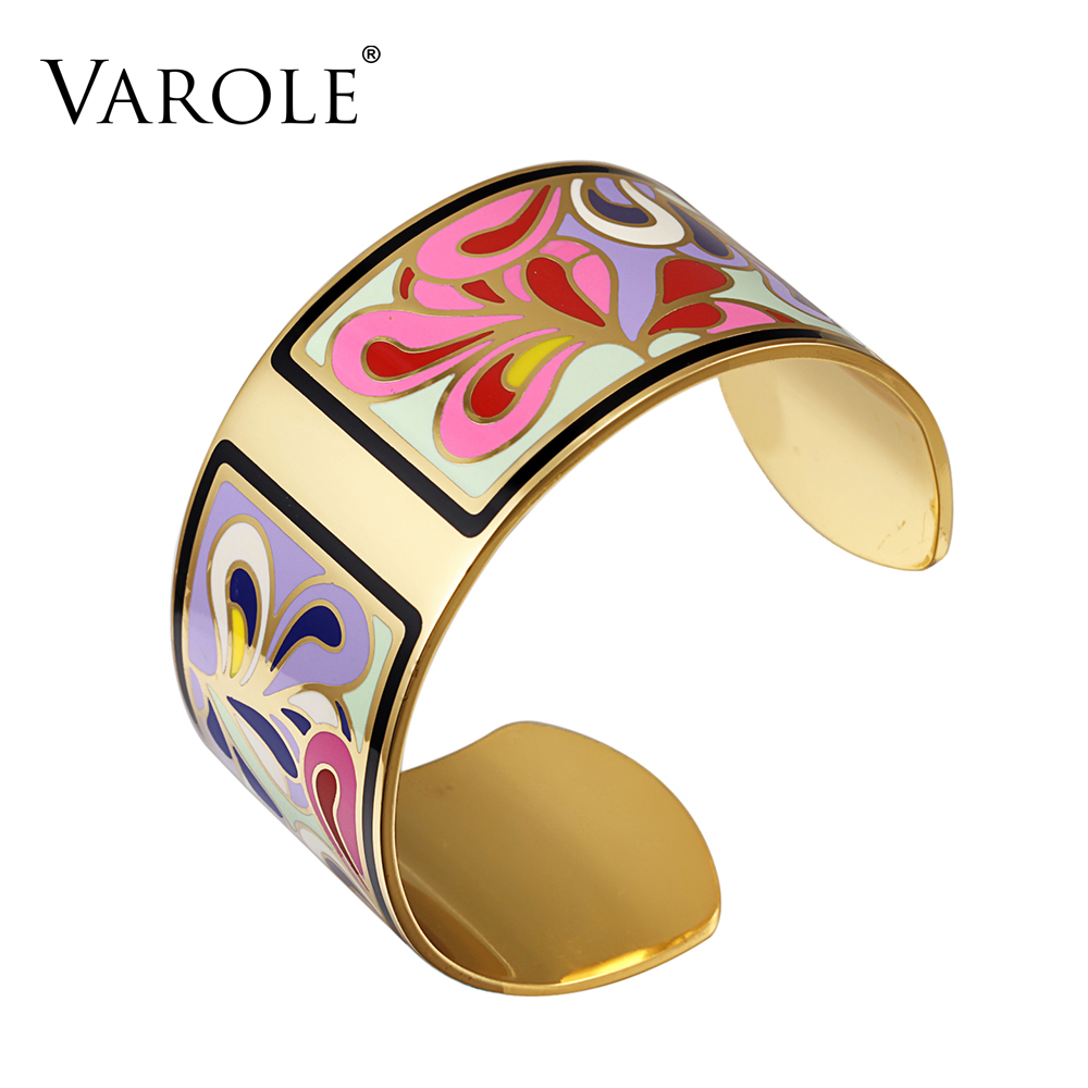 

VAROLE Top Quality 100% Copper Opening Color Enamel Love Bangle Bracelets & Bangles Pulseiras Women Fashion Jewelry pulsera
