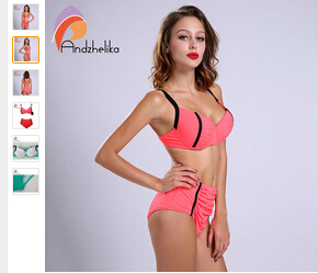

New Andzhelika 2019 Newest Bikinis Women Fold Underwire Solid High Waist Swimsuit Plus Size Swimwear Bathing Suits Maillot de bain, Green