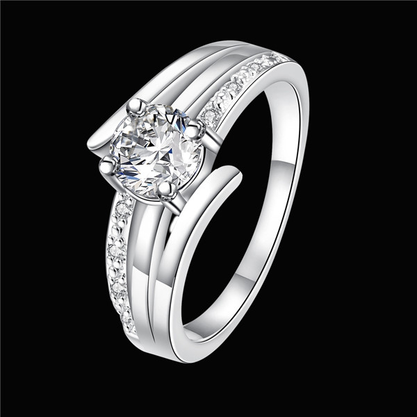 

Hot sale Full Diamond fashion Driving three lines 925 silver Ring STPR055D brand new white gemstone sterling silver plated finger rings