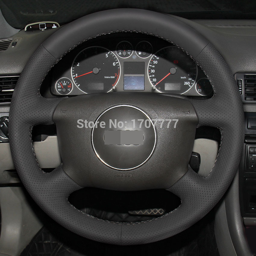 Black Leather Hand-stitched Car Steering Wheel Cover for Audi A6 2000-2004 Audi A3 2000-2003-image-403486695