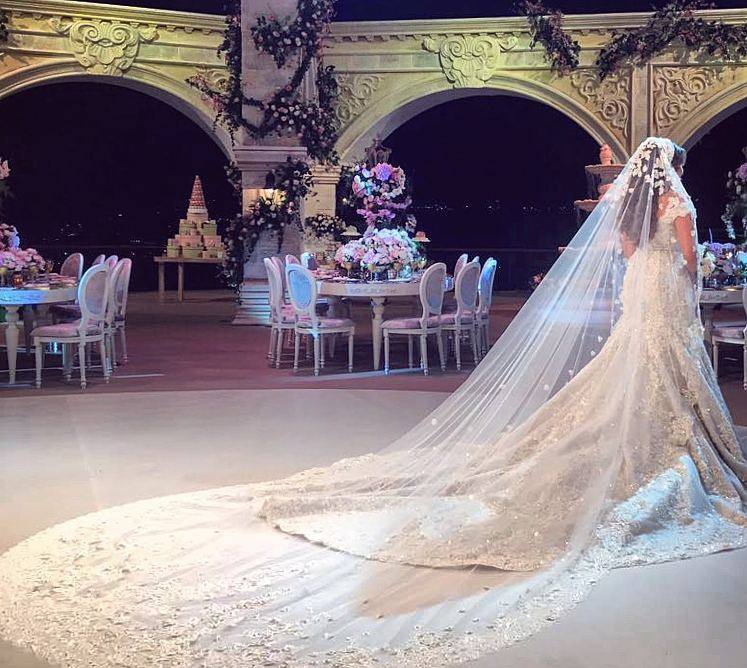 

Luxury Three Meters Wedding Veils With Lace Applique Beaded Long Cathedral Length Veils One Layer Custom Made Tulle Bridal Veil, Ivory