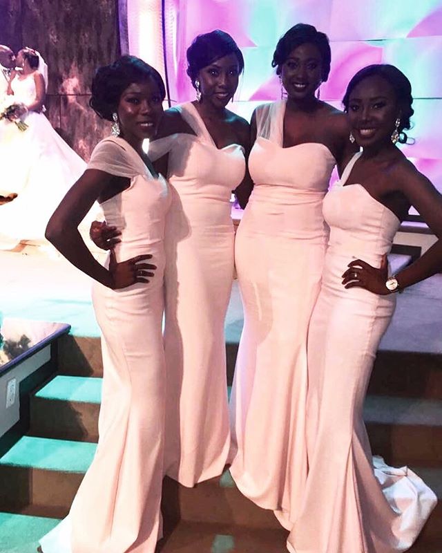 

African Bridesmaid Dresses Long One Shoulder Straight Wedding Party Dresses Pink Maid of Honor Dresses for Girls