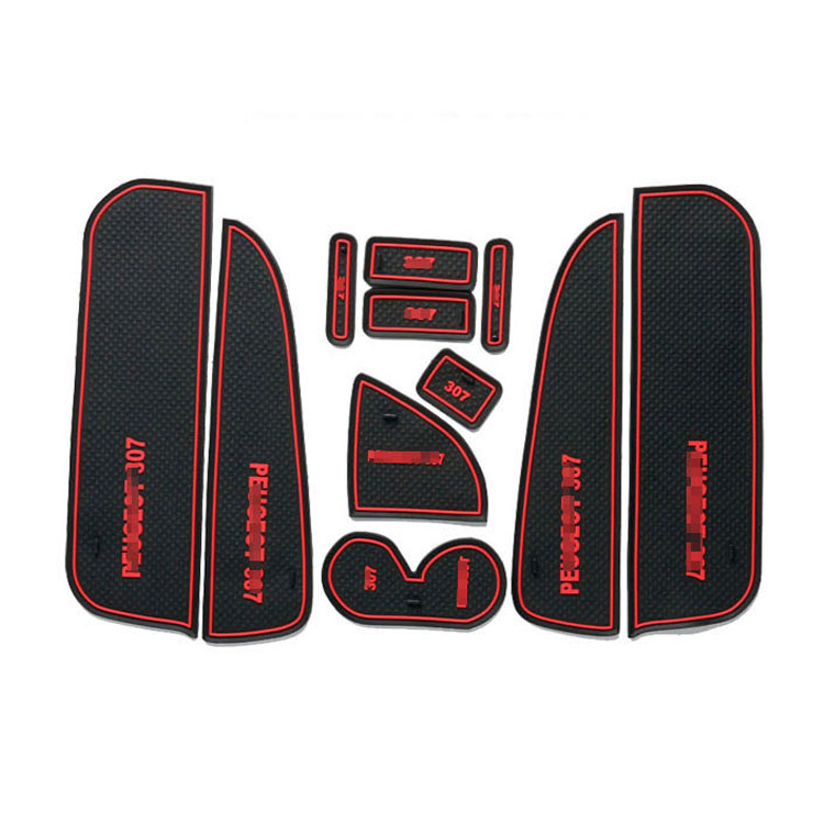 

11pcs Non-Slip Rubber Interior Car Door Armrest Storage Panel Mat Cup Holder Slot Pad Cover Sticker For Peugeot 307