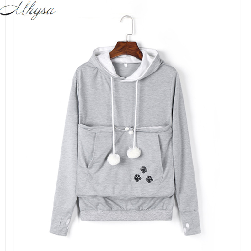 

Wholesale- 2017 New Cartoon Hooded Hoodies Lover Cats Kangaroo Dog Hoodie Long Sleeve Sweatshirt Front Pocket Casual Animal Ear Hoodie 020, Black