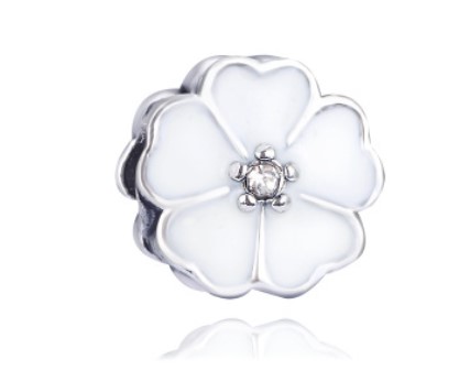 

Wholesale 30pcs Silver Charm Beads White Flower European Charms Bead Big Hole Fit Pandora Snake Chain Bracelet & Necklac Fashion DIY Jewelry