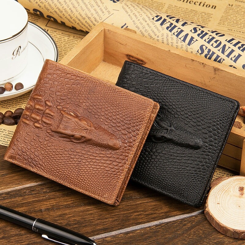 

Hot Sale Fashion Cowhide Genuine Leather Alligator Grain Hasp Men Wallets Carteira 3 Folds Black Brown Coin Pocket Purse Wallet Free Shippin
