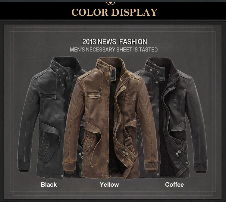 

New 2016 men clothing Pu Leather jacket Winter coat motorcycle leather jackets cultivate one' morality trench coat high quality, Khaki