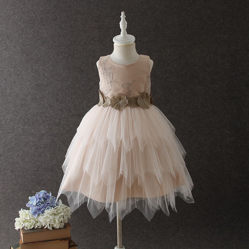 

Stunning champagne Flower Girls Dresses Ball Gown Soft Tulle with Embroidery In Stock Fast Shipping Cheap Flower Girls Dres First Communion