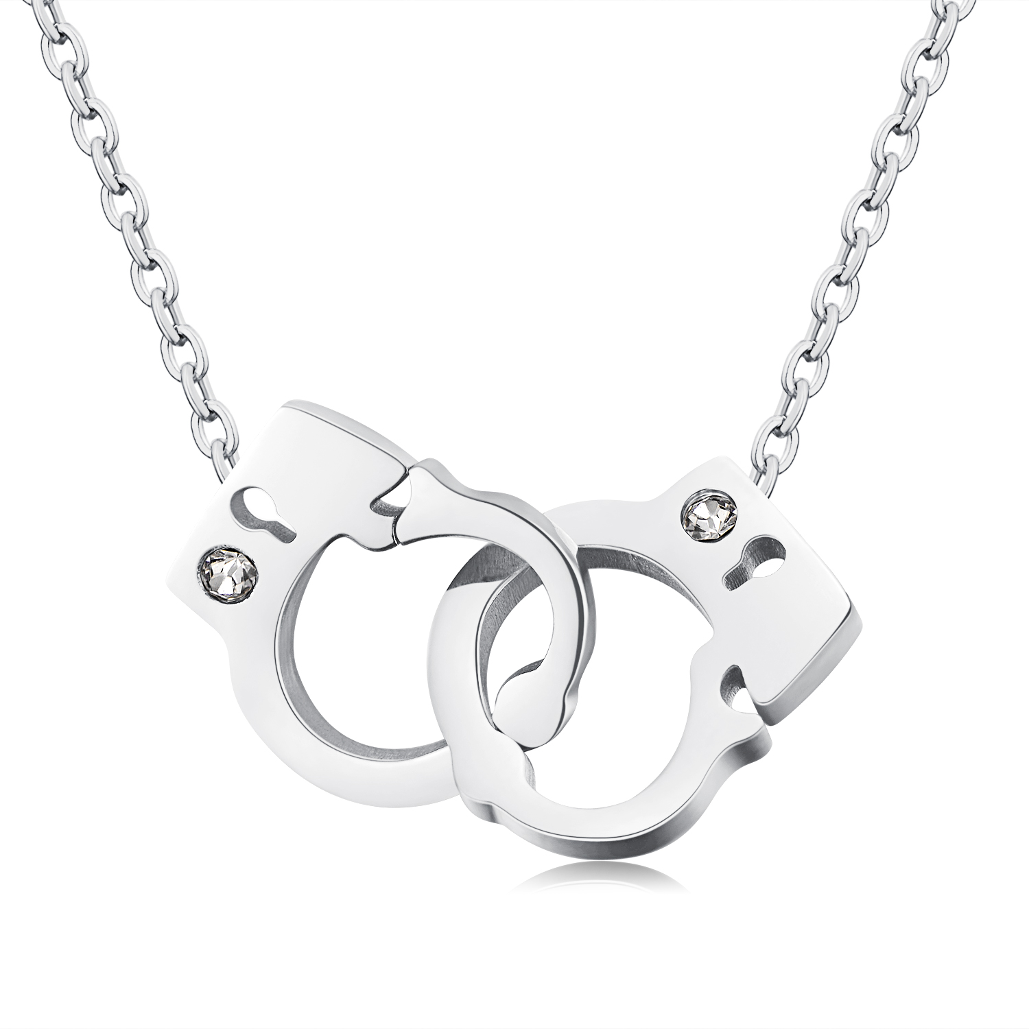 

Stainless Steel Interlocking Handcuff Charm Women Necklace, Silver