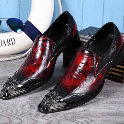 

Luxury Mens Business Leisure Dress Shoes British Designer Metal Toe Charm Slip On Leather Shoes For Mens Black Red 38-46