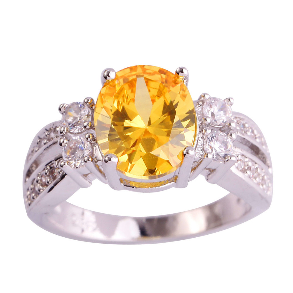 

Factory direct sale Jewelry Yellow Citrine Silver Fashion 925 Ring Size 6 7 8 9 10 11 Free Shipping Wholesale