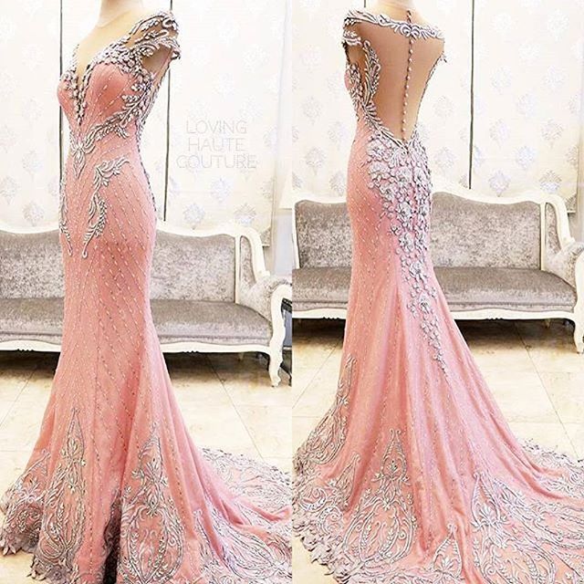 

2021 Newest Sexy Real Image Mermaid Elegant Pink Lace Evening Dresses Sexy Crystal Crew Cheap Party Prom Dresses, Hunter