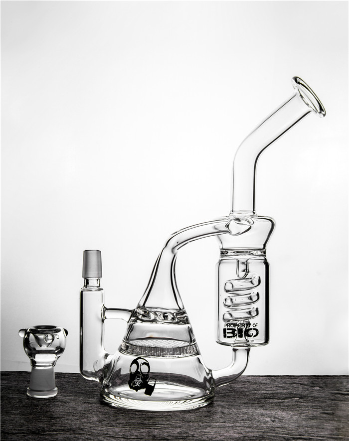 

Heady Sprial Perc Dab Rig Unique Black Skull Water Pipe Bubbler Double Recycler Beaker Bongs Thick Coil Bong Free Shipping