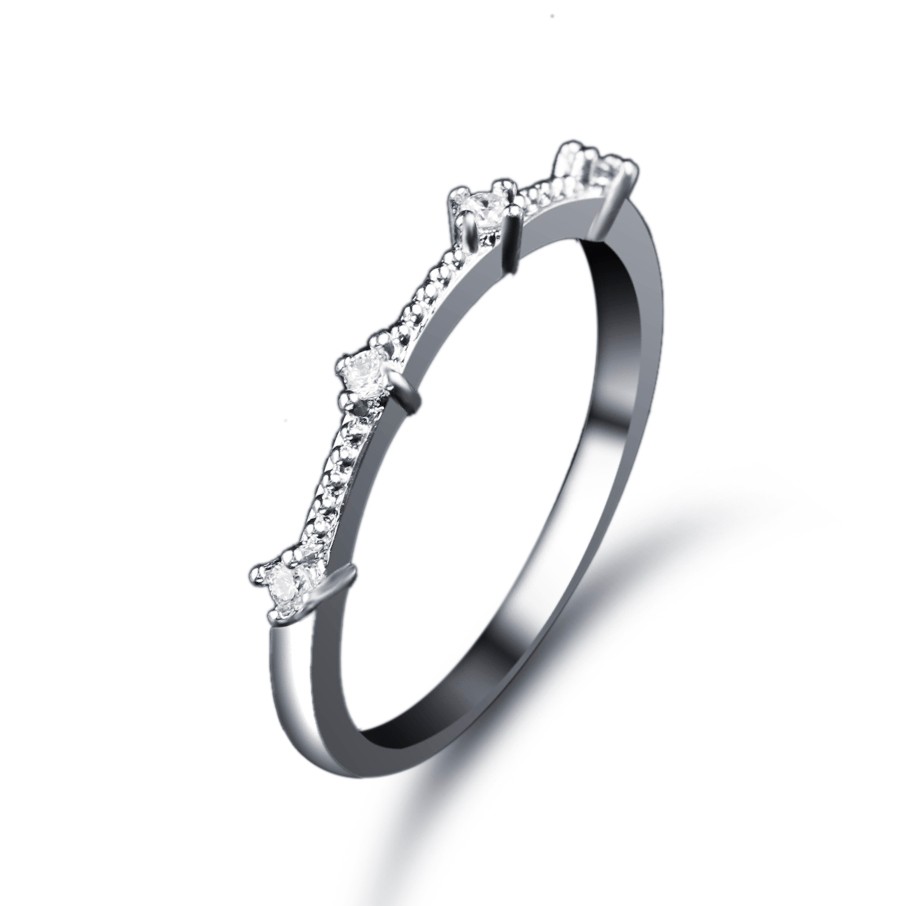 Bamoer Véritable Argent Sterling 925 Empilable Anneau Coeur Noir Zircone cubique Bagues