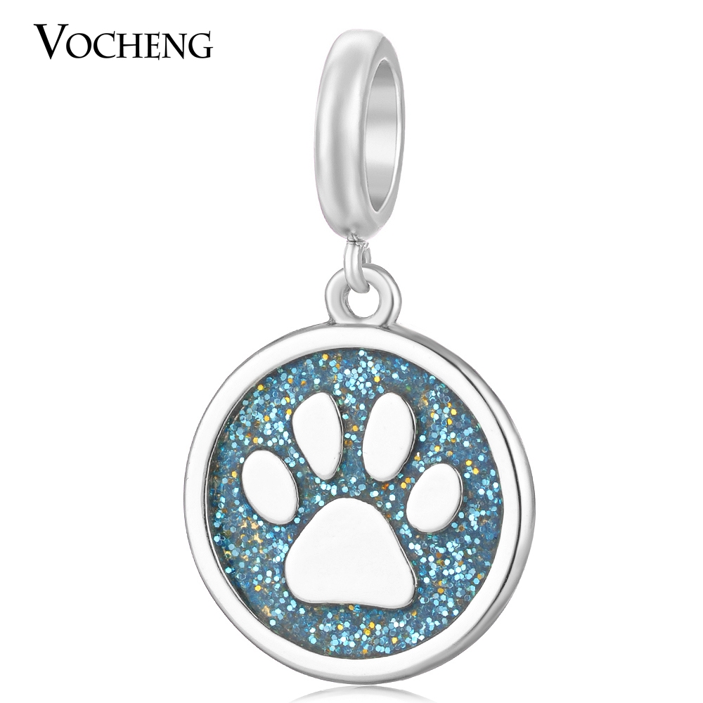

VOCHENG Endless Charms Animal Paw Print Charms Twinkling Interchangeable Dangle 9 Colors Gold Platinum Plated Copper Metal VC-317