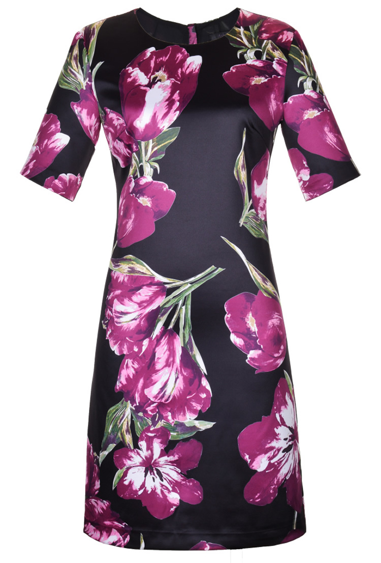 

Flower Print Women Sheath Dress Short Sleeve Casual Dresses 084A683, As pictures