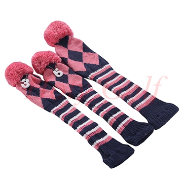 

1 3 5 one Set NEW Pom Pom Head Covers Knit Sock Golf Club Cover Headcovers